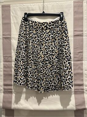 J. Crew Leopard Print Pleated Skirt - Black, White & Tan